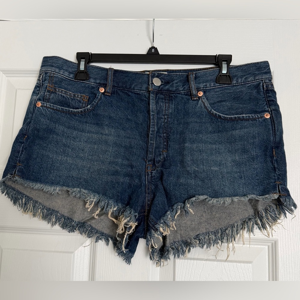 We The Free Blue Frayed Jean Shorts
